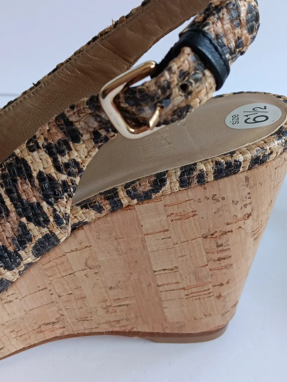 Stuart Weitzman"Jean" Leopard Print Cork Wedge Slingbacks Peep-toe 6.5 M( EUC) - Picture 10 of 16